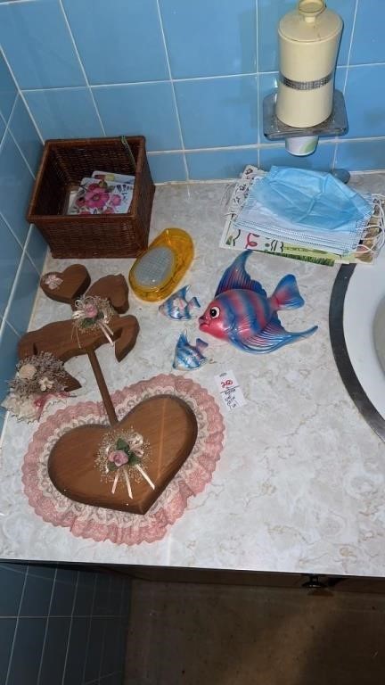 Bathroom wall decor and covid mask lot (left side