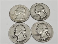 4-1944 Washington Silver Quarter Coins