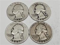 4-1943 Washington Silver Quarter Coins