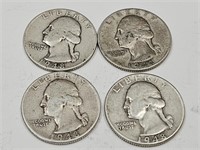 4-1948 Washington Silver Quarter Coins