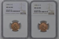 3- Lincoln Head Cents Graded (1945, 1945-D, 1945-S