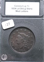 1834 LARGE CENT  VF  PQ