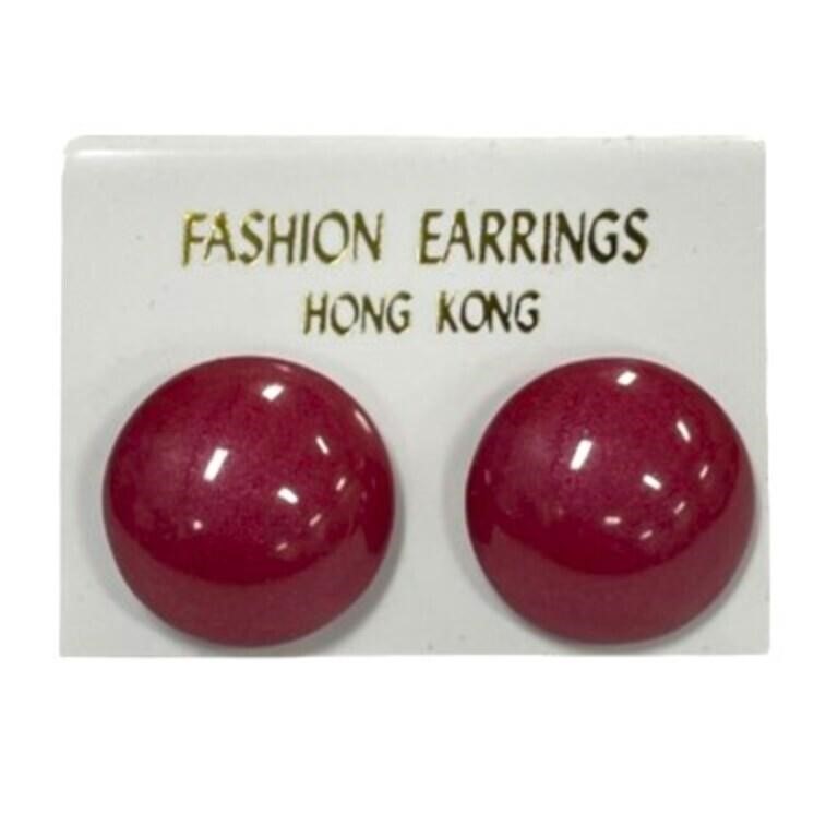 Fun Round Red Button Style Screw Back Earrings