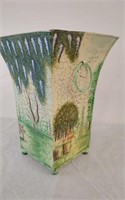 METAL FLOWER VASE- HAND PAINTED