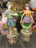 Pair Large Capodimonte Statues with Stands - no