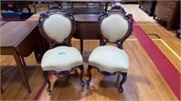 PAIR CARVED ROSEWOOD VICTORIAN SIDE CHAIRS