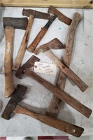 TOOLS 6 old hatchets axes + extra handle.