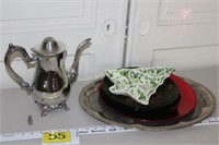 Silver Tea Pot & Misc Serving Trays