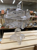 ADAMS & CO. SQUARE FOOTED ETCHED GLASS COMPOTE