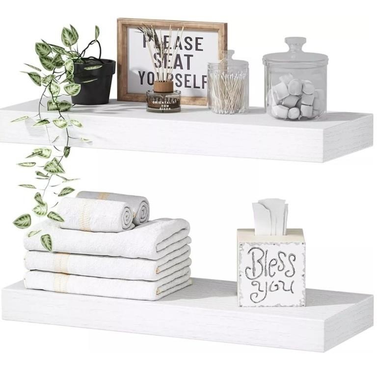 New Set of 2 White Décor Floating Wall Shelves