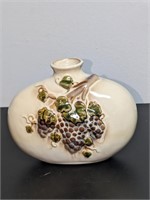 Round Pottery Vase w/ 3D Grapes and Leaves