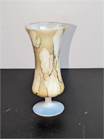 Vintage Art Glass Vase Tan & Blue