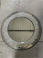 Round Mirror with Mosaic Mirrored Frame, 27 "