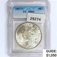 1927-D Silver Peace Dollar ICG MS62