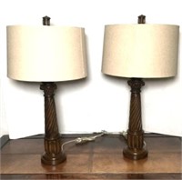 Pair of Classical Table Lamps with Linen Shades