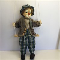 Vtg Ceramic Clown Marionette Puppet on Swing