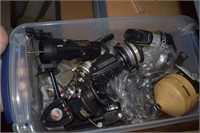 Lot of Vintage Fishing Reels in Small Tote