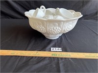 Milk Glass Punch Bowl & Cups