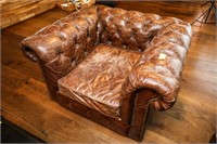RH Distressed Leather Tufted Oversized Swivel Club