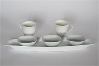 Vtg Porcelain Condiment Tray/Bowls, Coffee Mugs