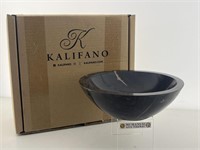 Kalifano Cut Carved Black Stone Dish . 9x8x3