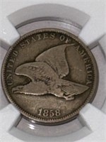 RARE 1858 US FLYING EAGLE NGC GRADE PENNY COIN
