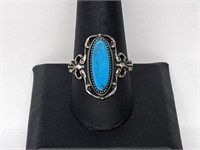 .925 Sterling Silver Turquoise Elongated Ring