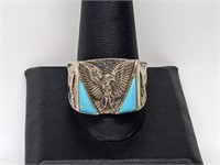 .925 Sterling Silver Turquoise Eagle Ring