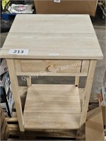 raw wood side table with drawer