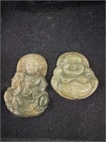 Two  carved natural jade Chinese Buddhas