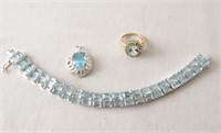 Collection of Sterling & 10kt Gold Jewelry w/ Aqua