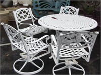White Cast  Aluminum Garden Table & Swivel Chairs