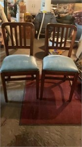 2 Vintage Wooden Chairs Padded Vinyl Seats