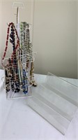 Costume jewelry w/ rack & acrylic shelf