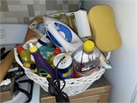 Basket of Cleaning Supplies, Clothes Iron, Light