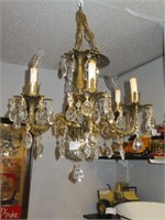VINTAGE HEAVY BRASS AND CRYSTAL CHANDELIER
