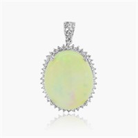 14K WHITE GOLD 20CT OPAL 1.00CT DIAMOND PENDANT