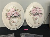 Pair Bouquet Wall Plaques, Probably Chalkware