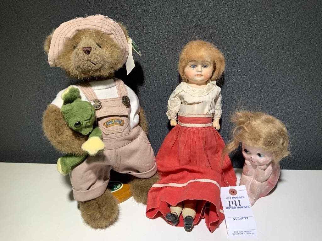 VTG Bisque Doll, Papier-mâché Doll & Toby Bear