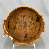 Early wooden container w/heart handles