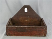 Early wooden hanging box w/original red paint