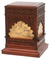 Moorish Style Carved Pedestal with Marble Inserts