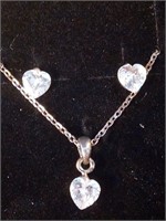 Heart Shaped CZ Necklace & Earrings 16" Adjustable