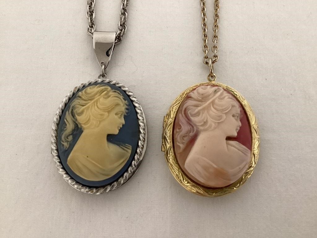 Two Cameo Styled Lockets on Chains