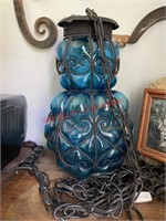 13.5in Blue Glass Vintage Hanging Lamp  (living