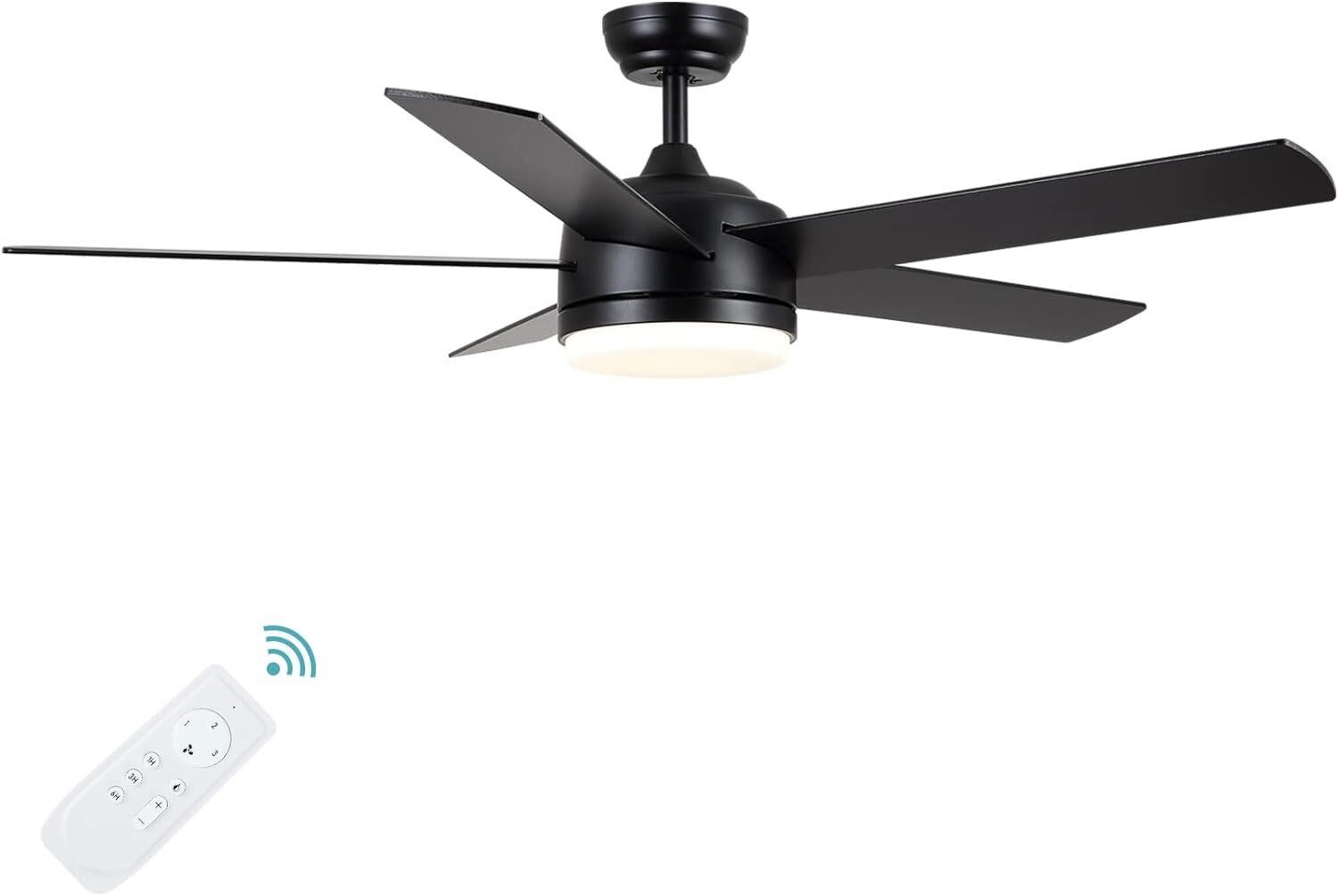 Black Ceiling Fan w/Lights  Remote - 52Inch