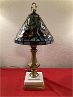 Tiffany Style Brass Table Lamp on Marble Base