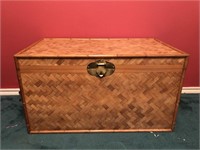 Vintage Bamboo & Woven Cane Brass Trunk