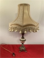 Vintage Brass Twighlight Lamp w/ Gold Fringe Shade