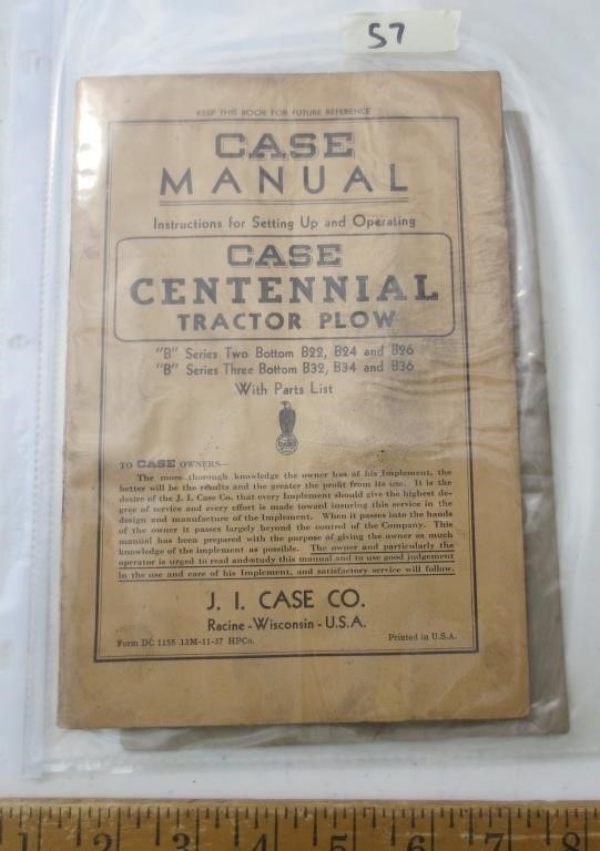 Case Centennial tractor plow manual